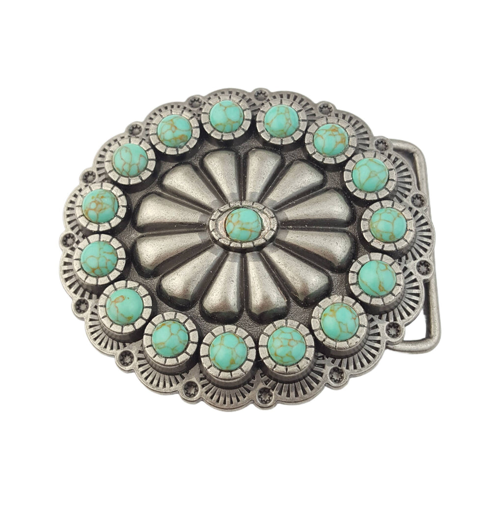 Buckle: Oval Western Turquoise Stone Belt Buckle: Cream