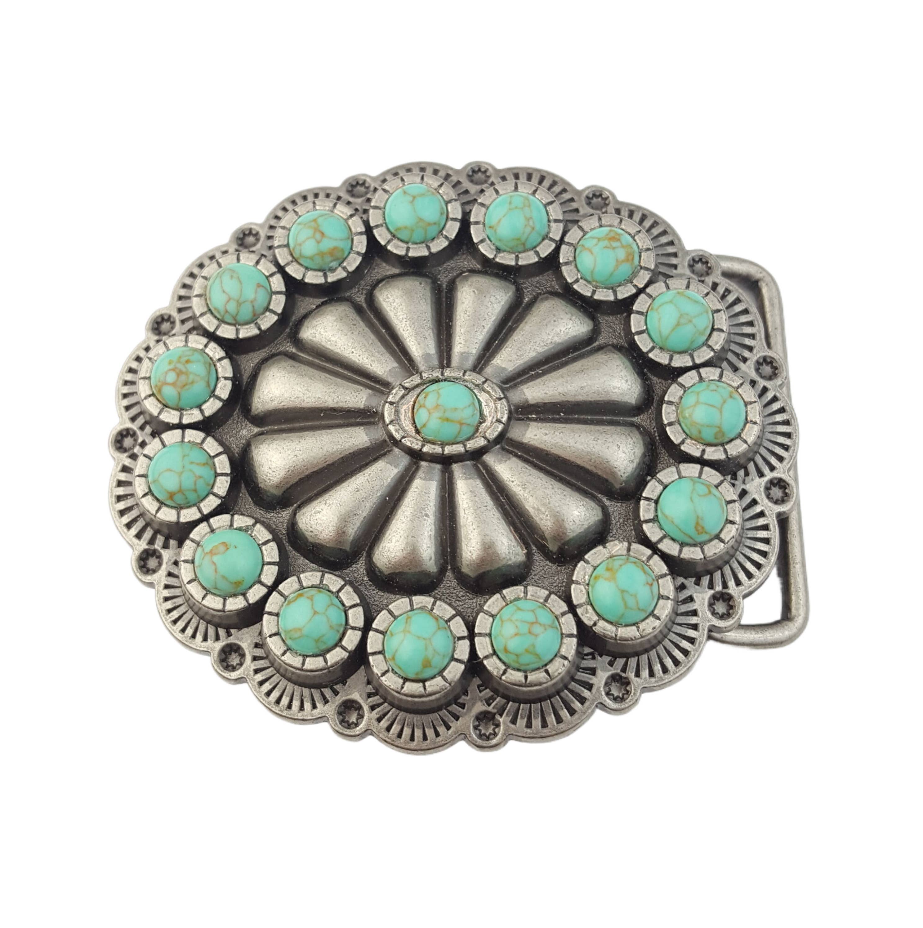 Buckle: Oval Western Turquoise Stone Belt Buckle: Cream