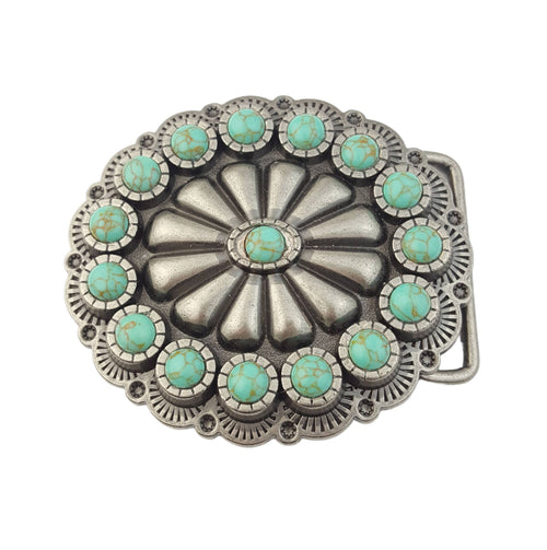Buckle: Oval Western Turquoise Stone Belt Buckle: Cream