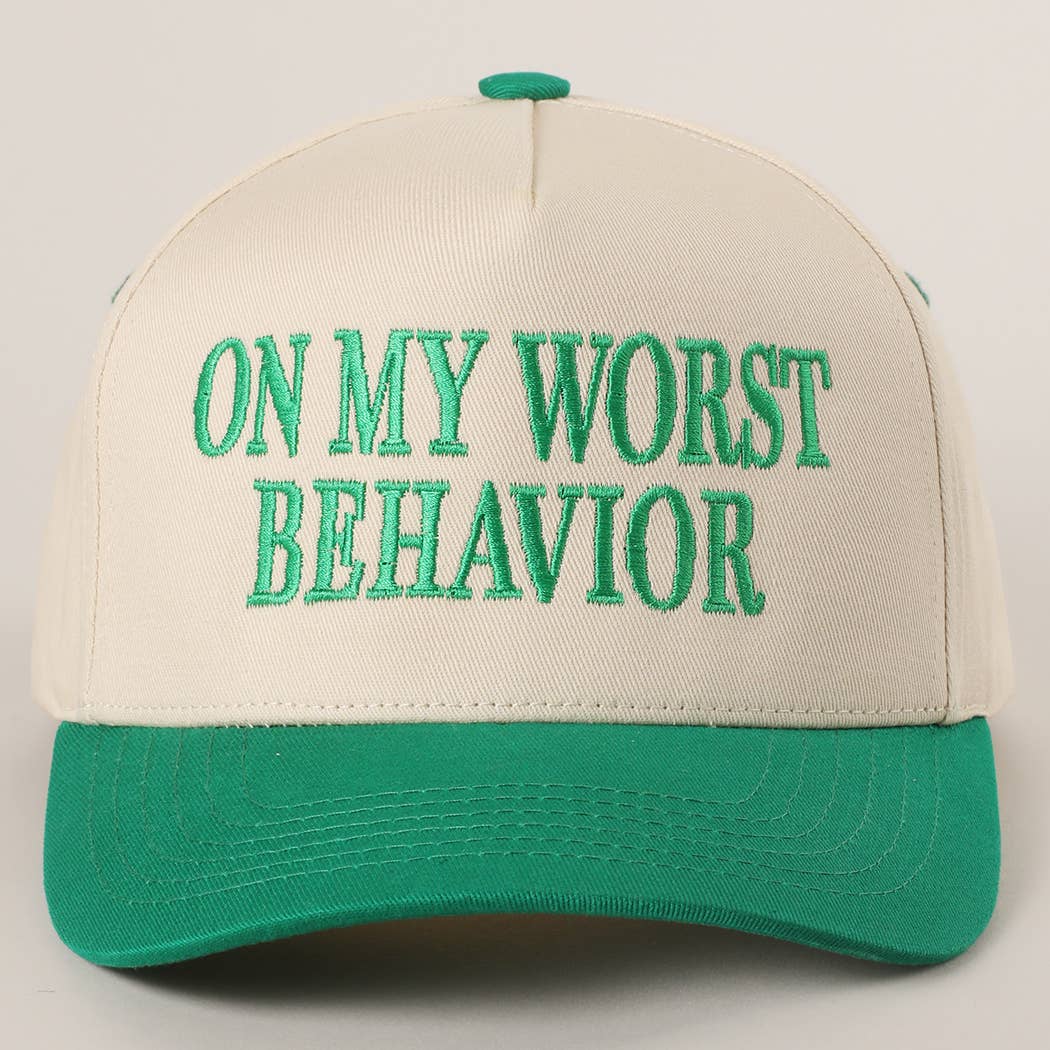 ON MY WORST BEHAVIOR Embroidered Trucker Hat: BROWN / One Size