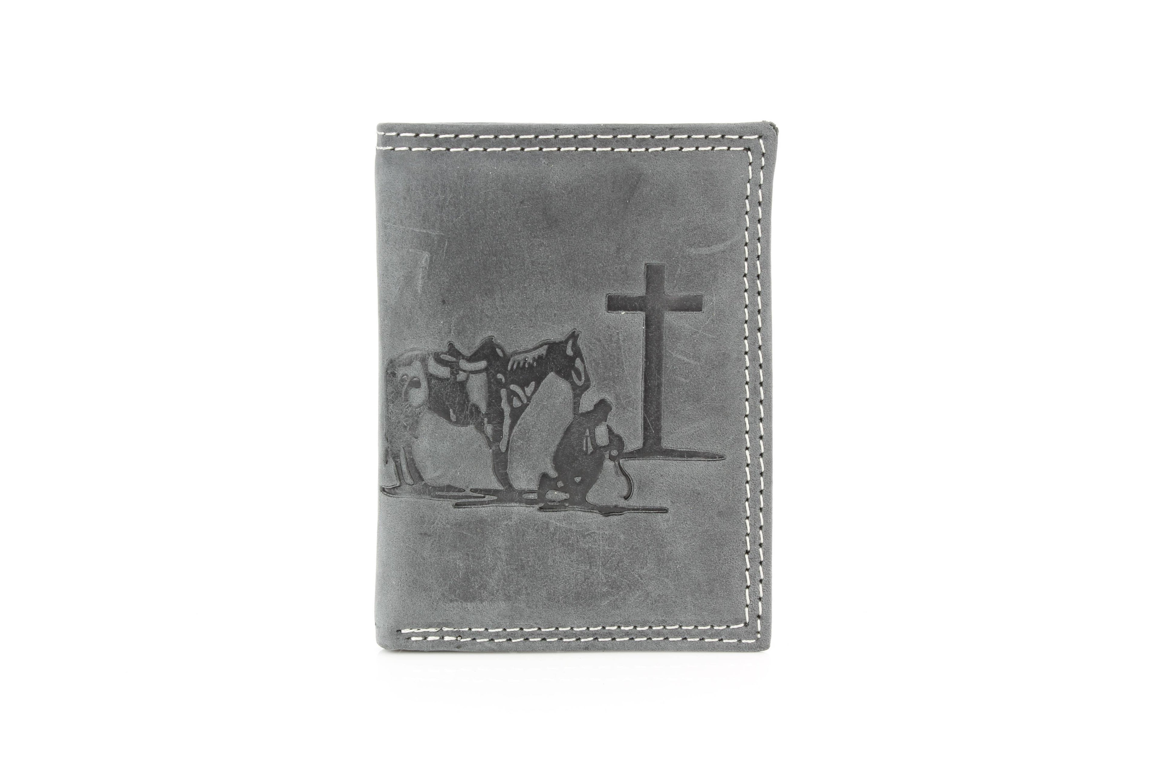 Men’s Tri-Fold Wallet with Cowboy Emboss ABMWVT 04: Brown