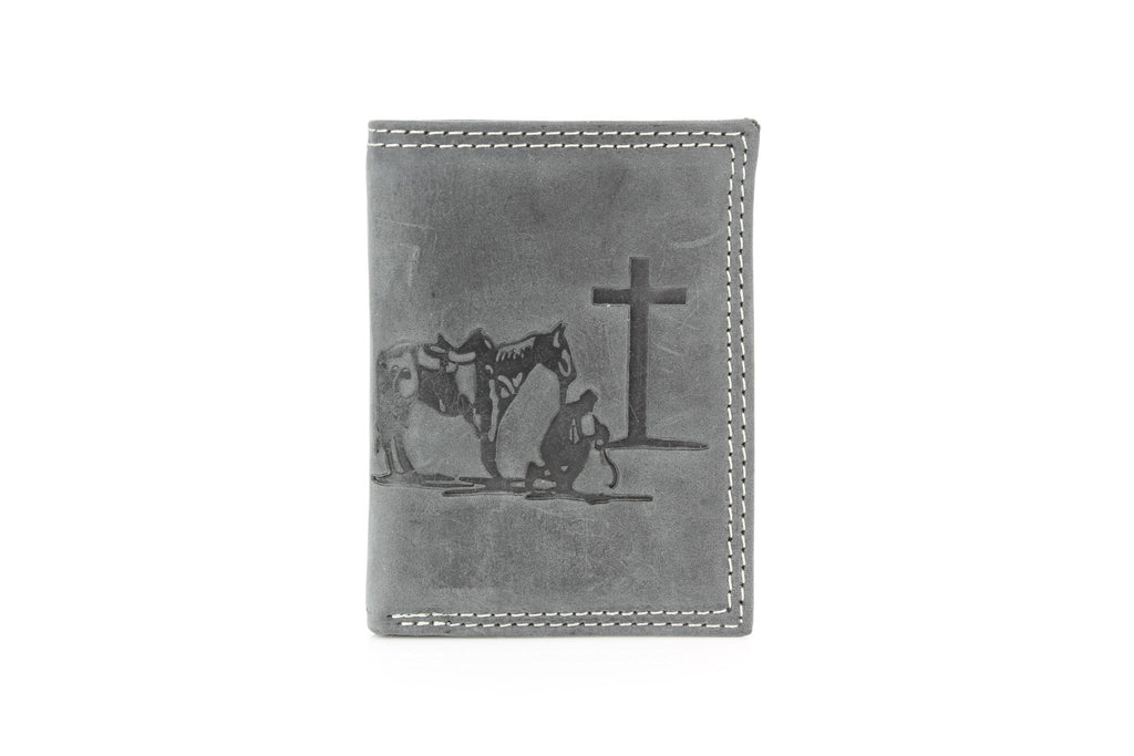 Men’s Tri-Fold Wallet with Cowboy Emboss ABMWVT 04: Black