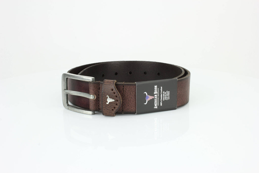 Grain Leather Belt w/ Western Loop & Metal Logo ABB 015: Black