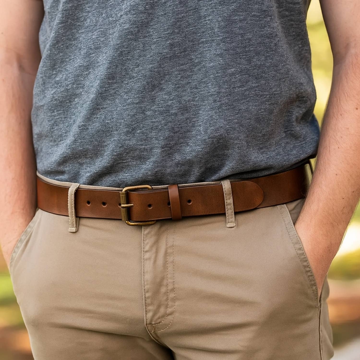Distressed Leather Belt with Removable Buckle - 1.5in