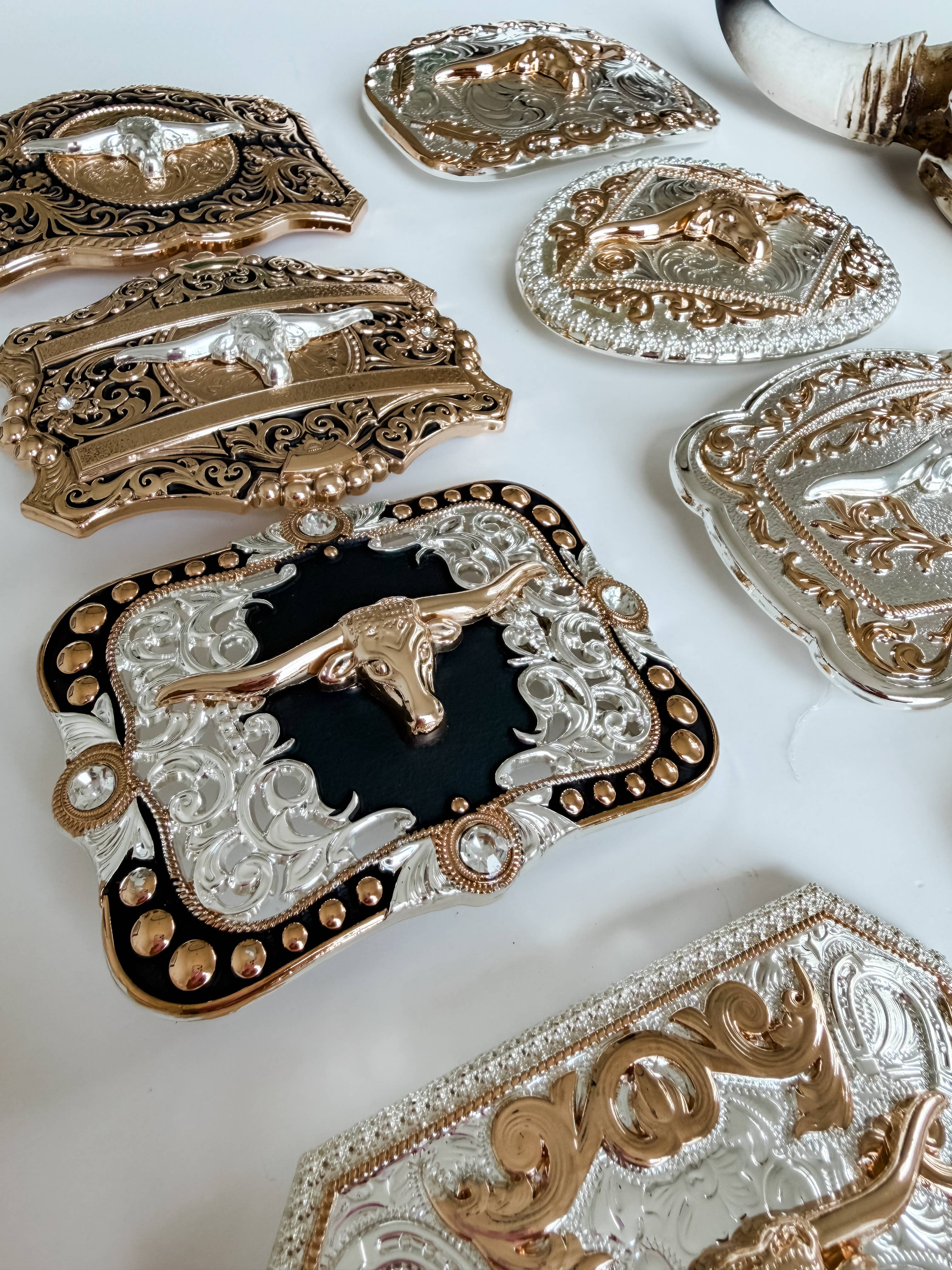 Western Longhorn Steer Metal Belt Buckle: 6