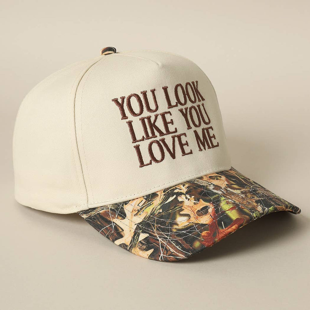 You Look Like You Love Me Embroidery Camo Trucker: CAMO-BLACK / ONE SIZE