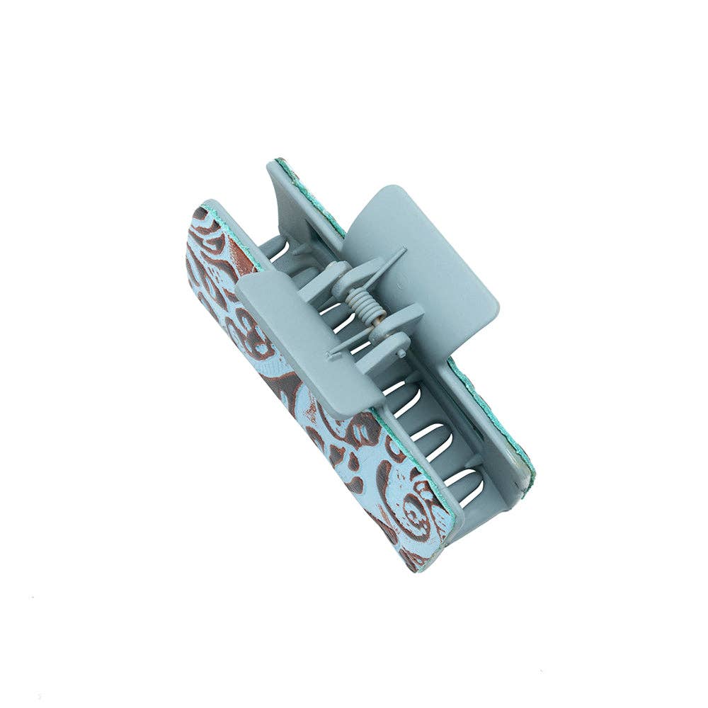 Cactus Bloom Ridge Hair Comb Clip: Hand-Tooled