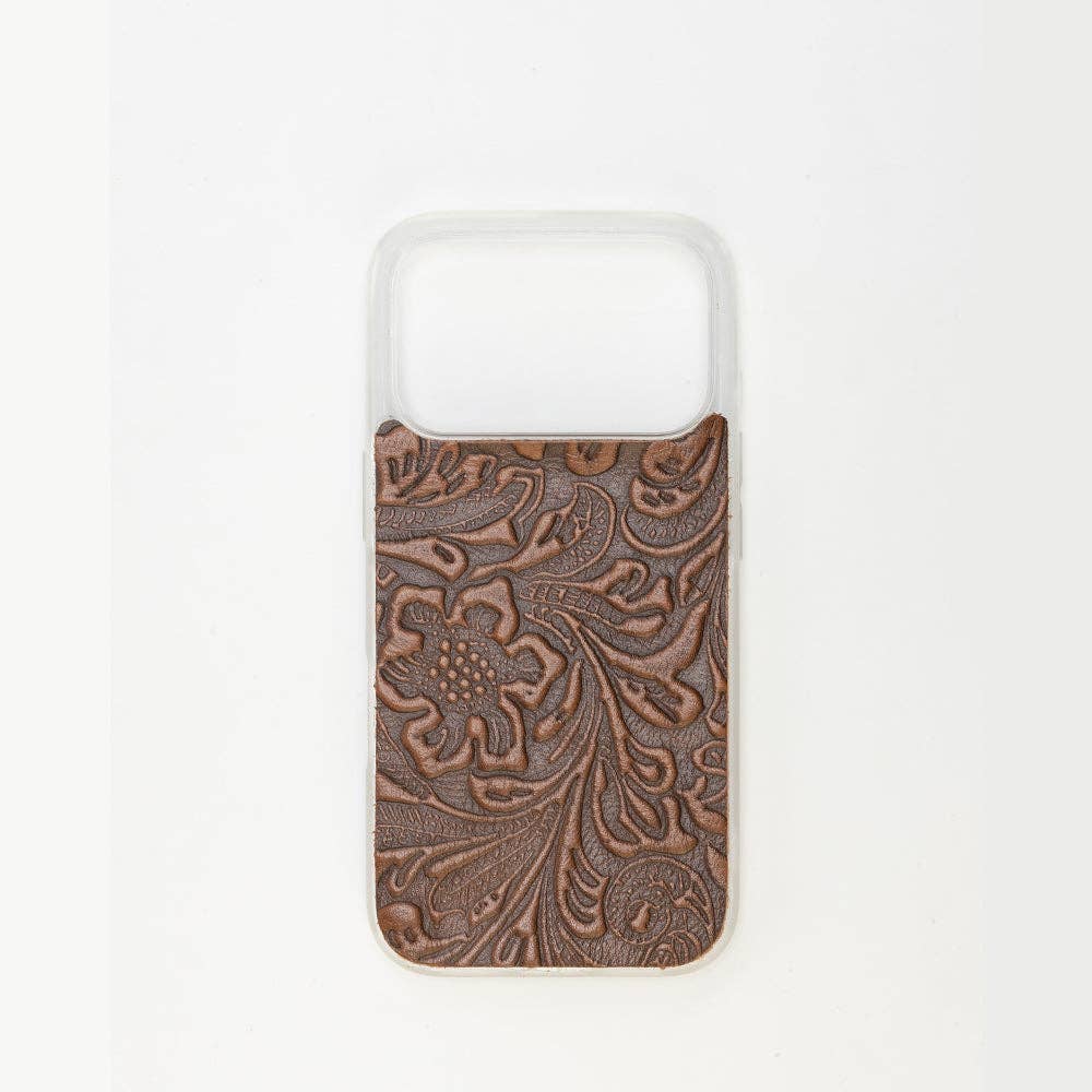 Timber Cut Embossed Leather iPhone 17 Pro Mobile Case: Brown