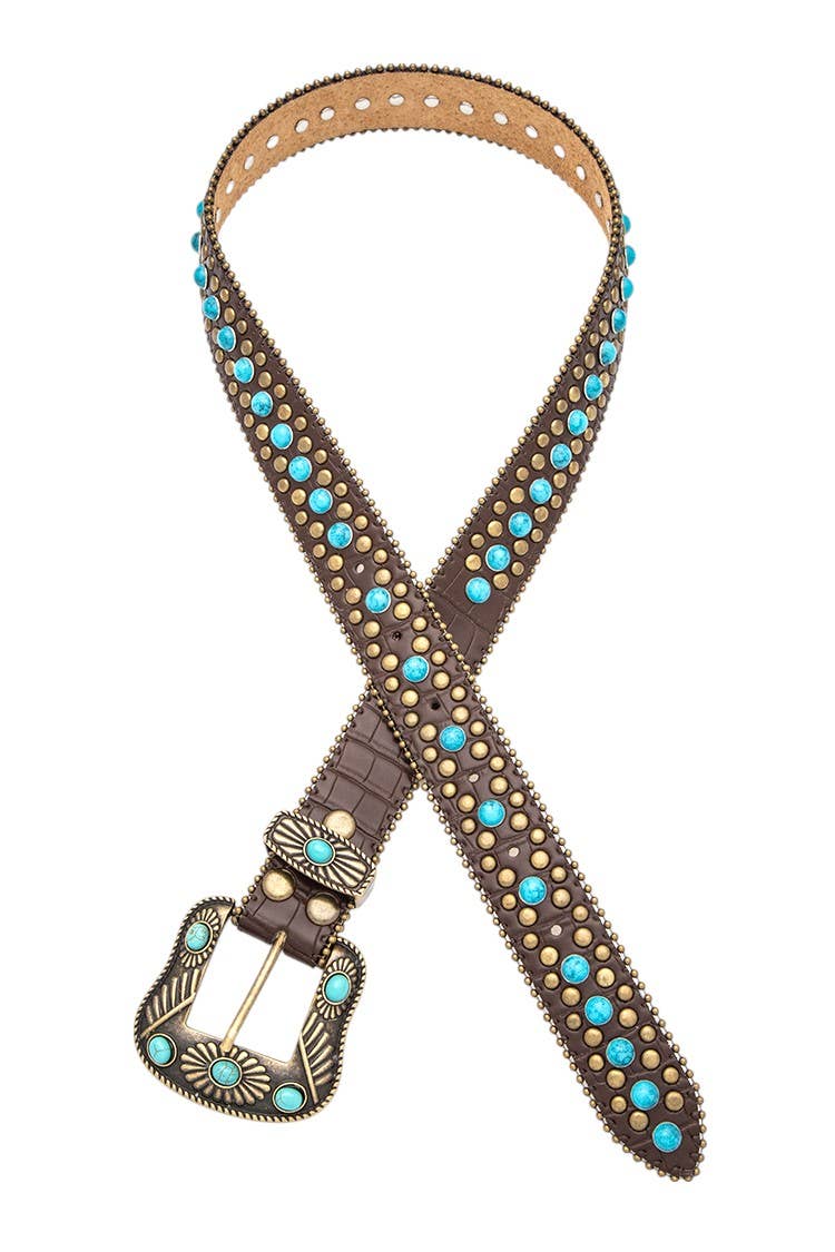 Turquoise Pave Western Belt: Black