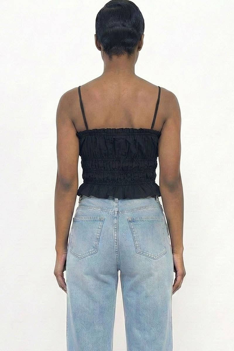 Tiered Shirred Body Crop Top: BLACK