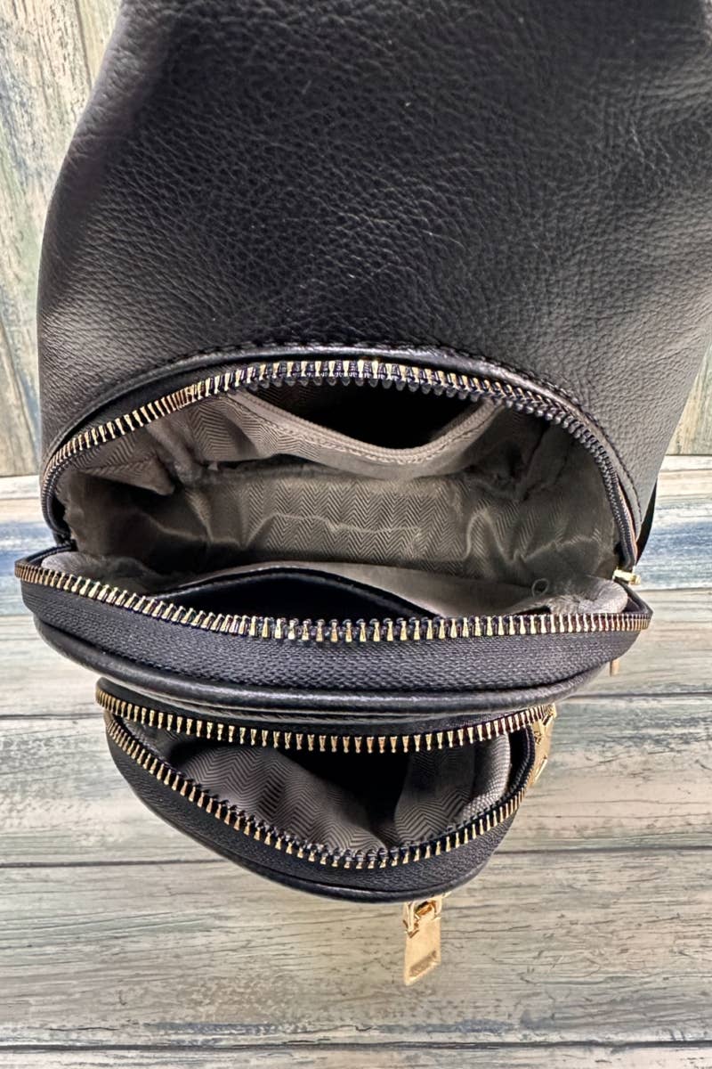 COW PRINT CROSSBODY SLING BAG PURSE : Brown