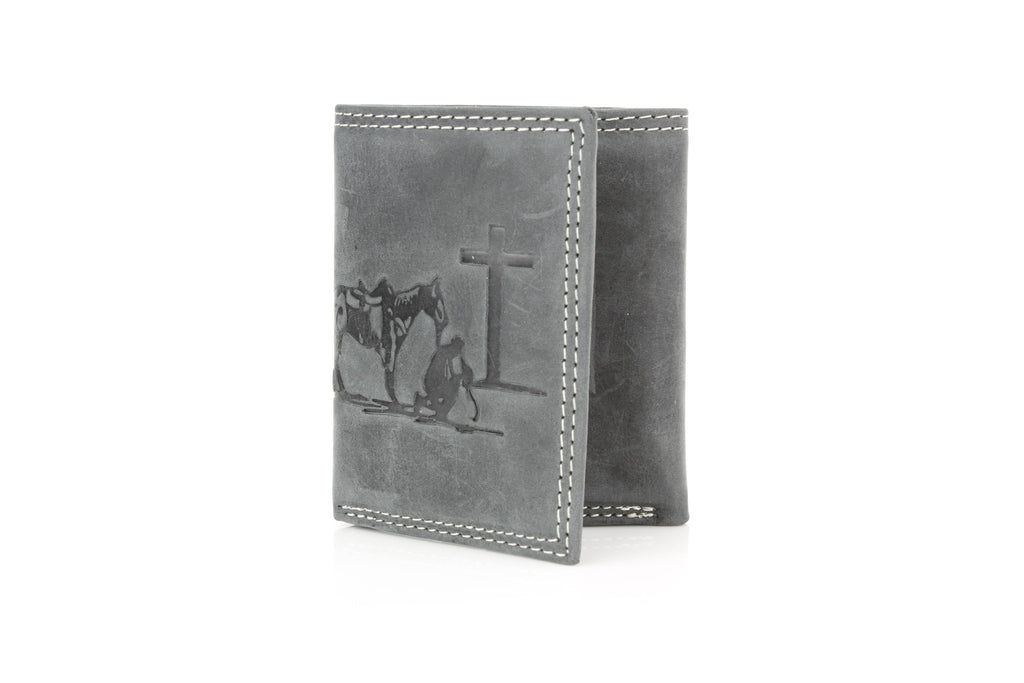 Men’s Tri-Fold Wallet with Cowboy Emboss ABMWVT 04: Black