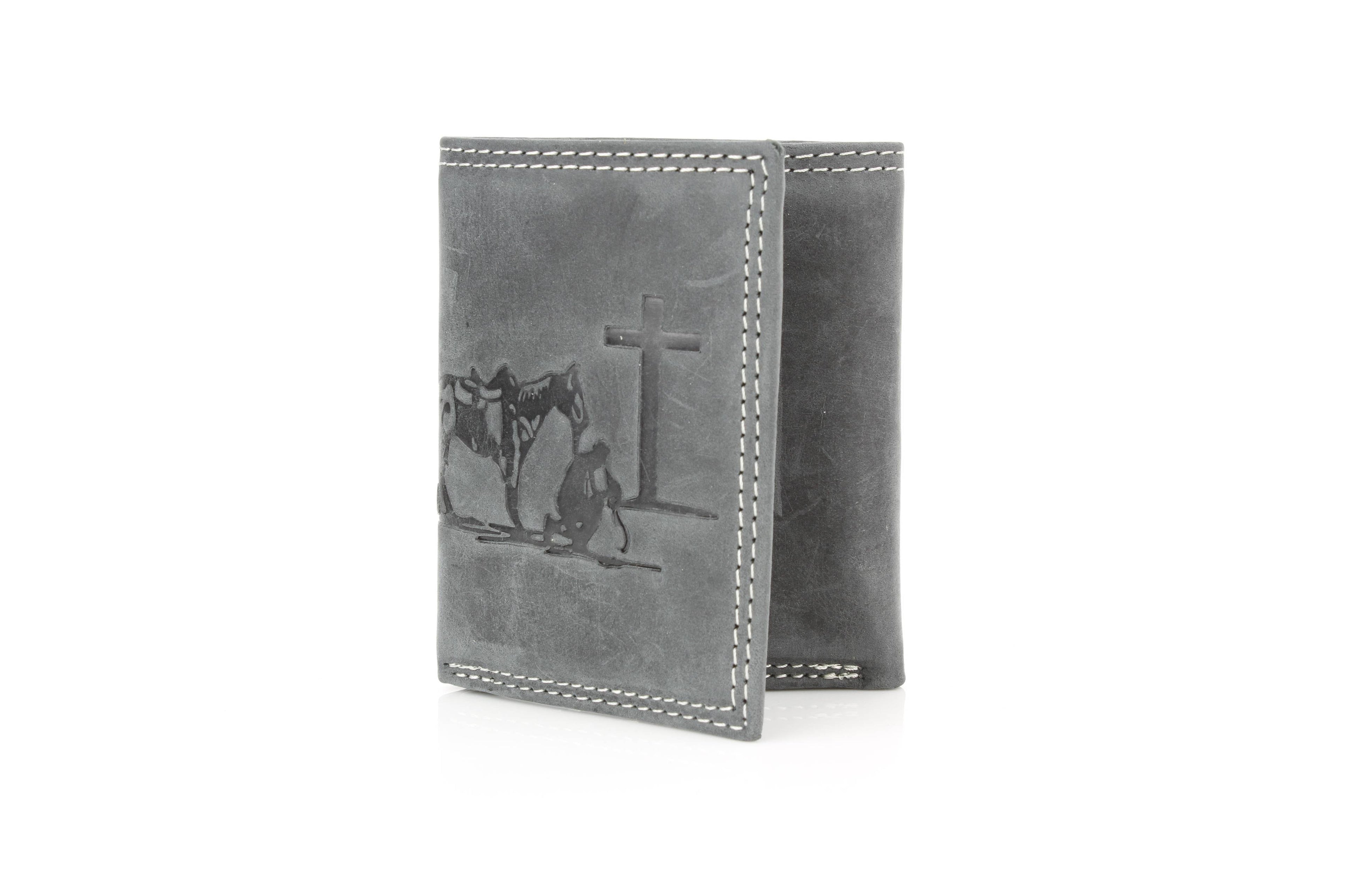 Men’s Tri-Fold Wallet with Cowboy Emboss ABMWVT 04: Black