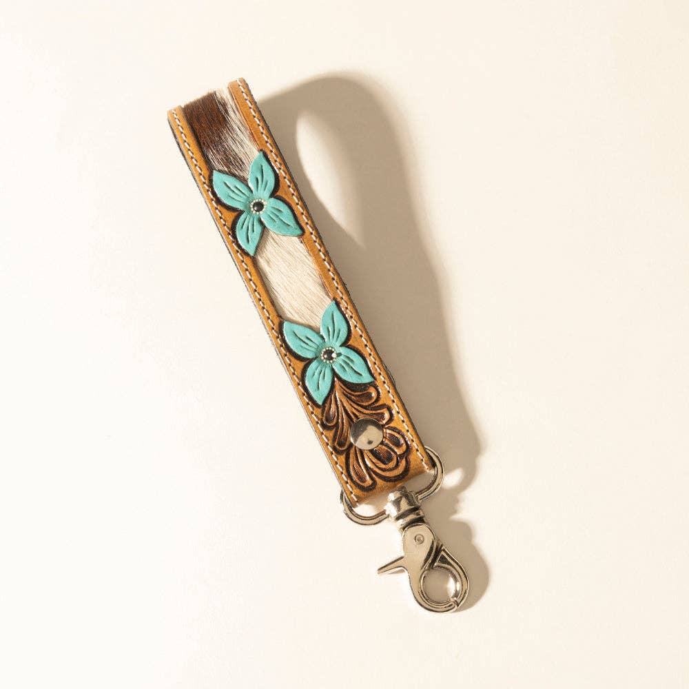 Myra Painted Prairie Handtooled Leather Keyfob in Desert Lace: Desert Lace