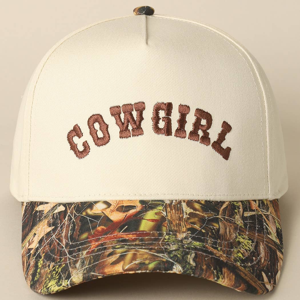 COWGIRL Lettering Embroidery Camo Two-Tone Cap: CAMO-BROWN / ONE SIZE