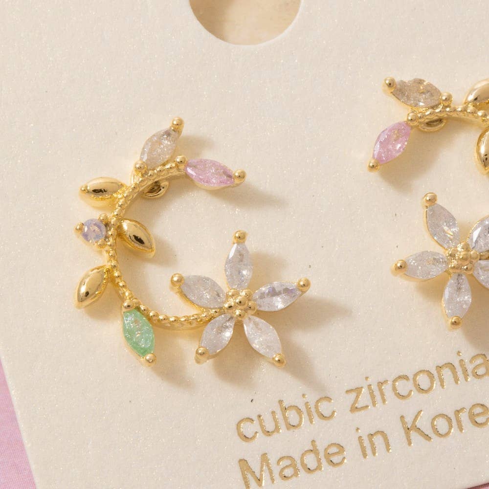 Leaf And Flower Circle Stud Earrings