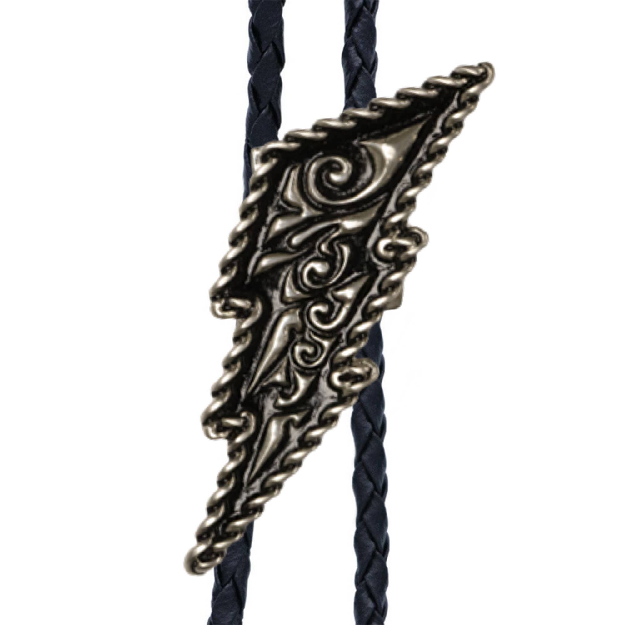 Lightning Bolt Nickel & Black Bolo Tie