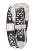 Crystal Square Heavy Stud Western Belt: Black/Clear