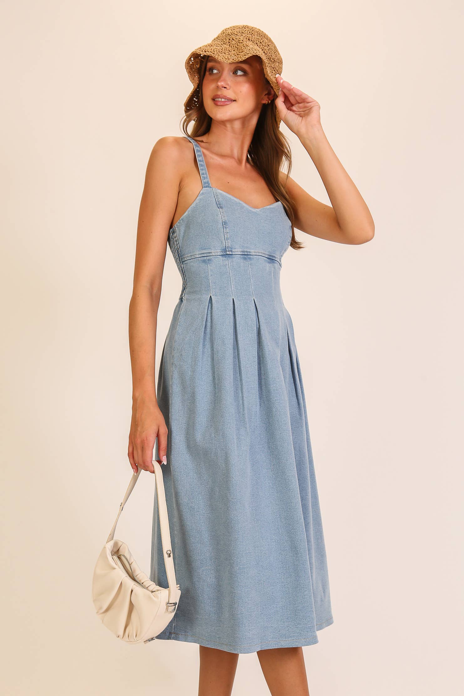 Stretch Denim Sweetheart Midi Dress: Denim
