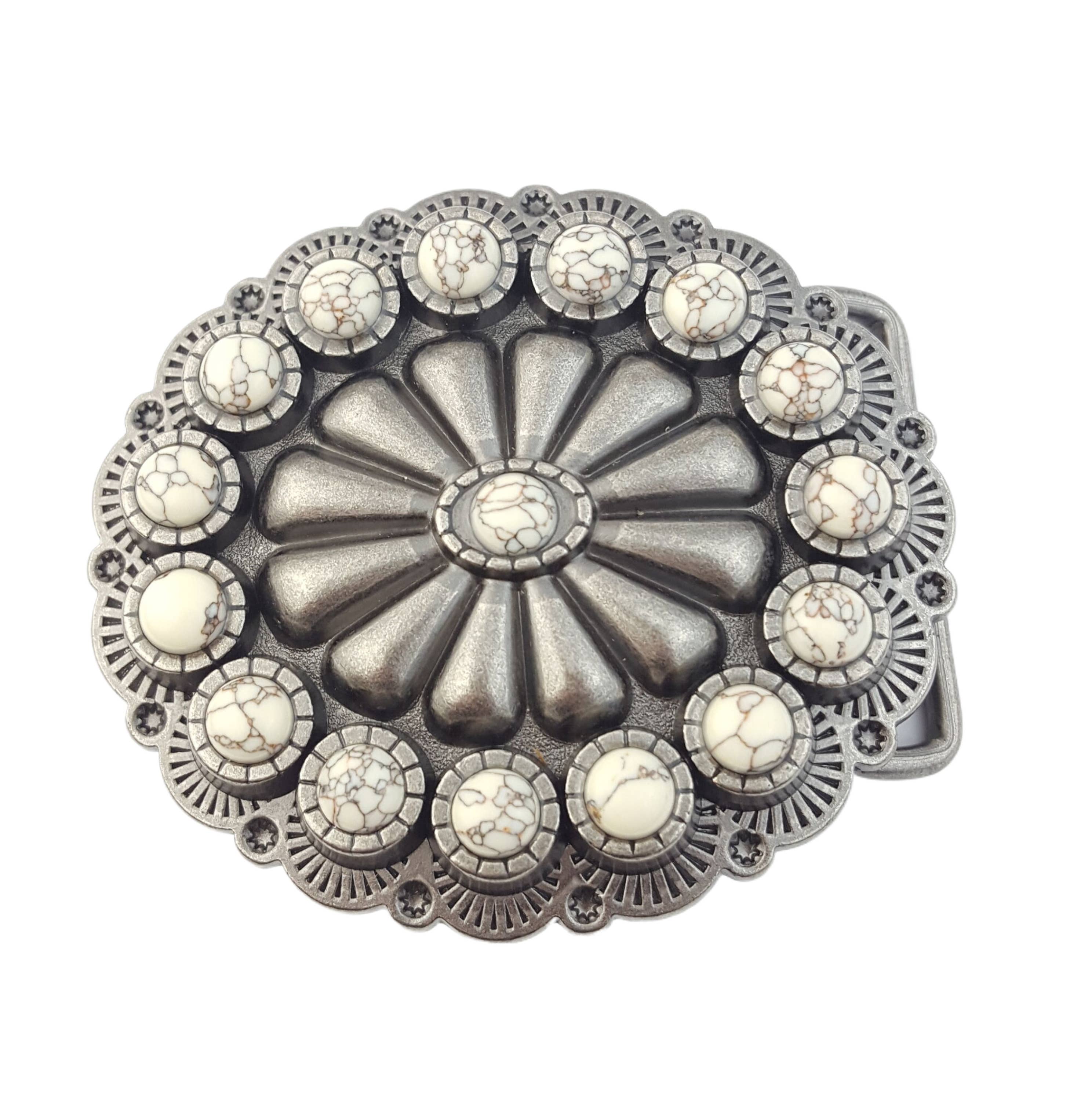 Buckle: Oval Western Turquoise Stone Belt Buckle: Cream