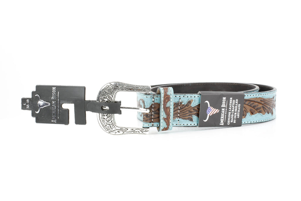 Turquoise Tooled Floral Belt Brown Accents ABB WST 09