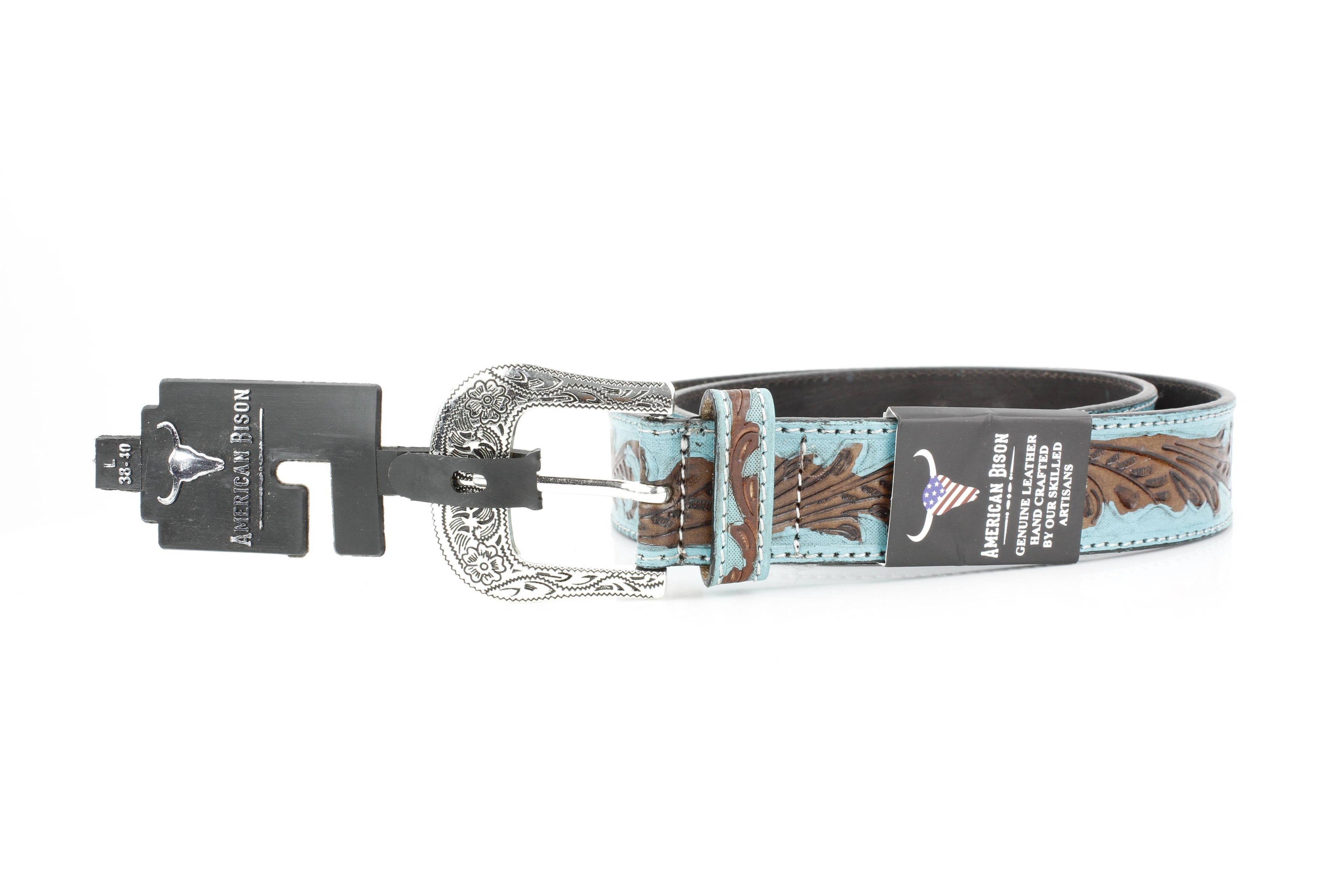 Turquoise Tooled Floral Belt Brown Accents ABB WST 09