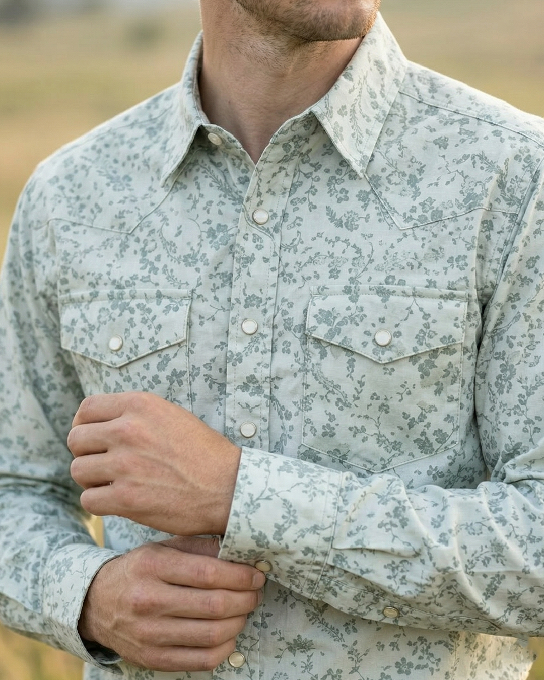 Men's Premium Cotton Western Snaps Long Sleeves Shirts with Stretch.