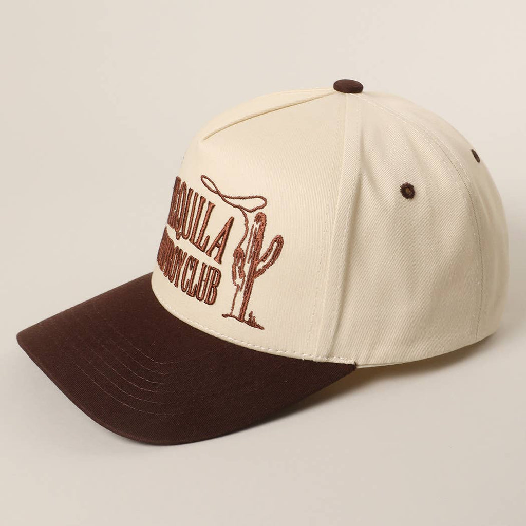 TEQUILA COWBOY CLUB 3D Embroidery Two-Tone Trucker Hat: BROWN / ONE SIZE