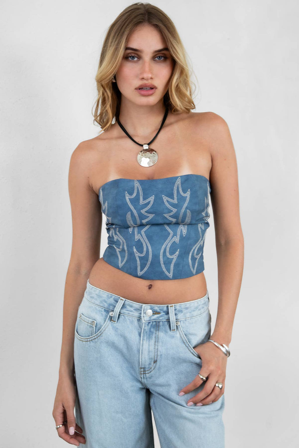 Vegan Leather Embroidered Western Corset Top: Dark Red