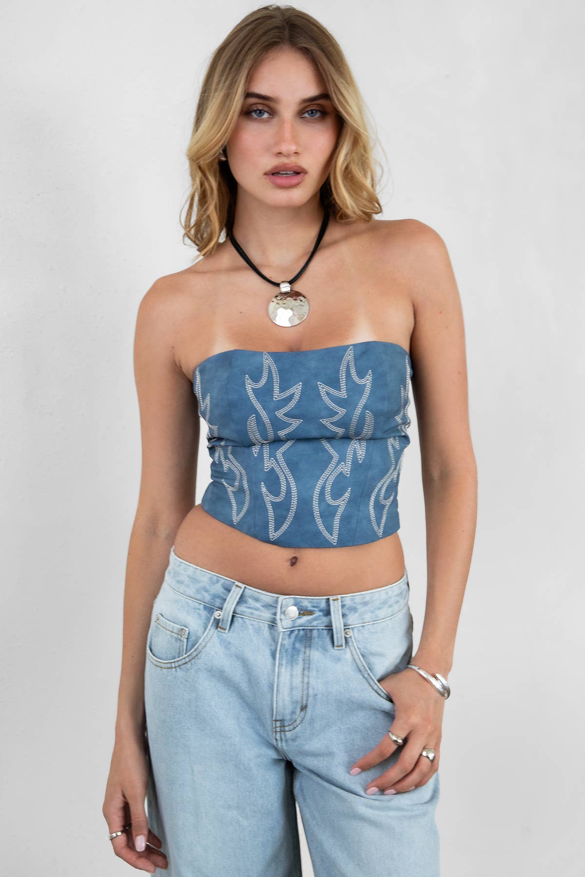 Vegan Leather Embroidered Western Corset Top: Dark Red