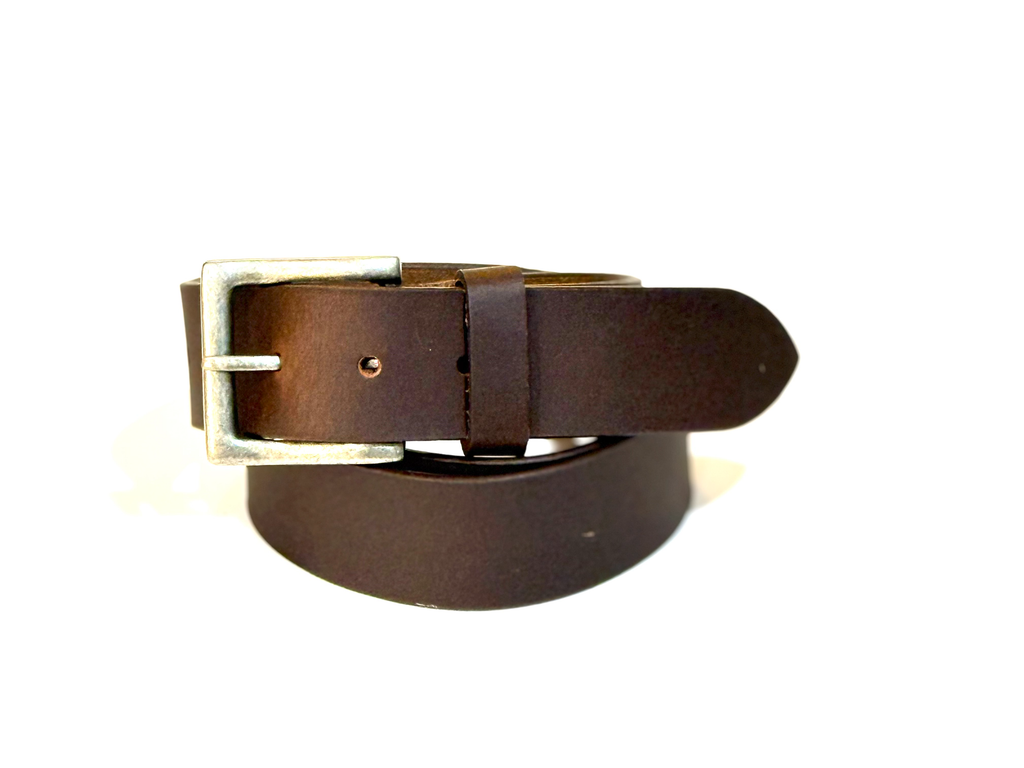 Leather Brown Belt with Silver Buckle Jeans: Wide / Large