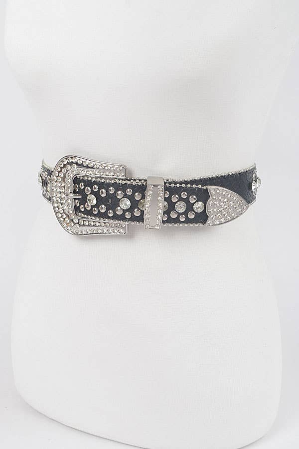 Studded Rhinestone Belt: Black