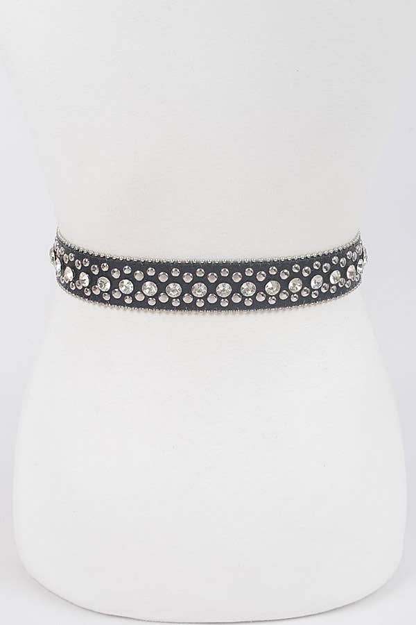 Studded Rhinestone Belt: Black