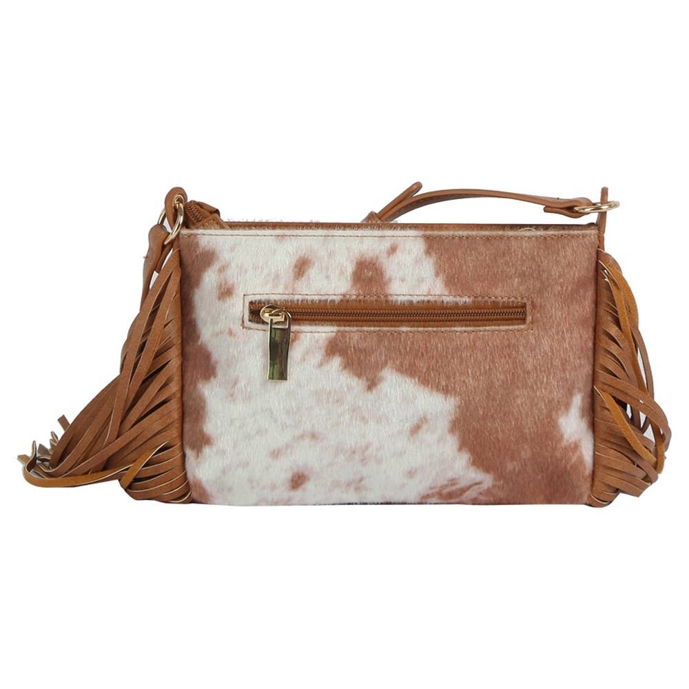 Calf Hair Cow Printed Fringe Crossbody Bag - BR