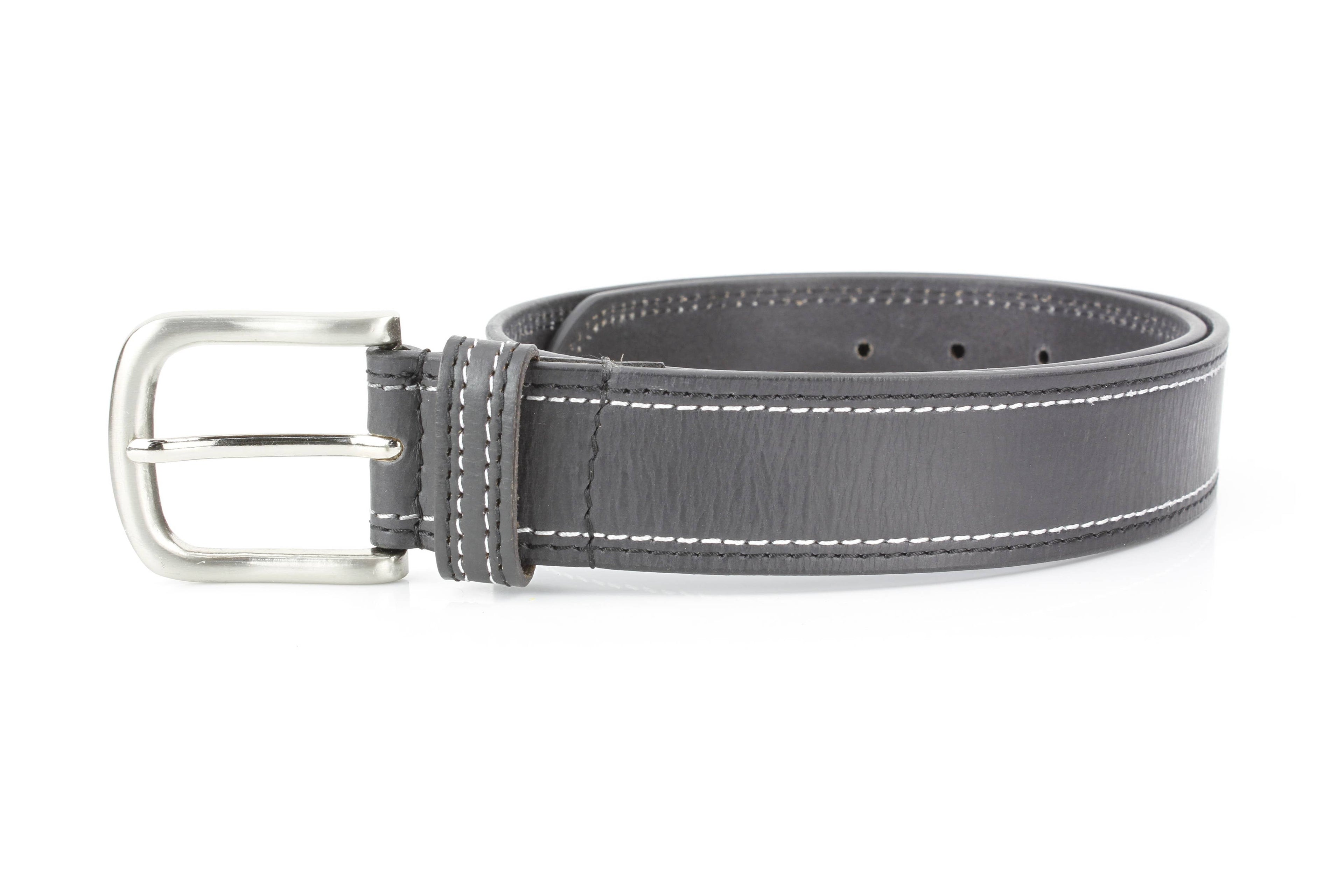 Men’s Classic Leather Belt with Top Stitch ABB 21 2521: Black