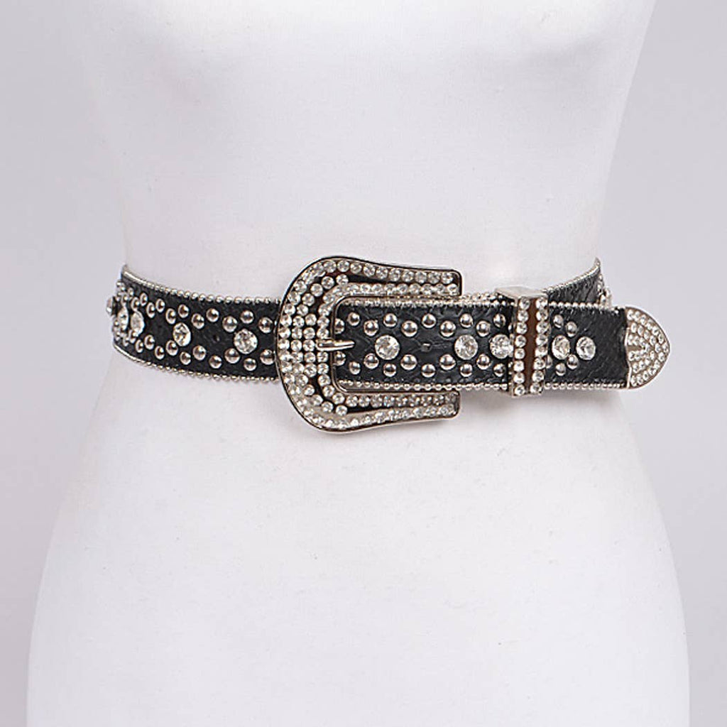 Studded Rhinestone Belt: Black