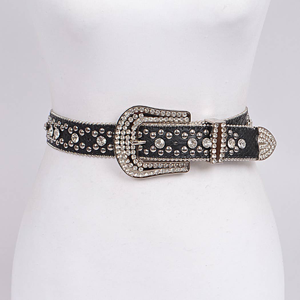 Studded Rhinestone Belt: Black
