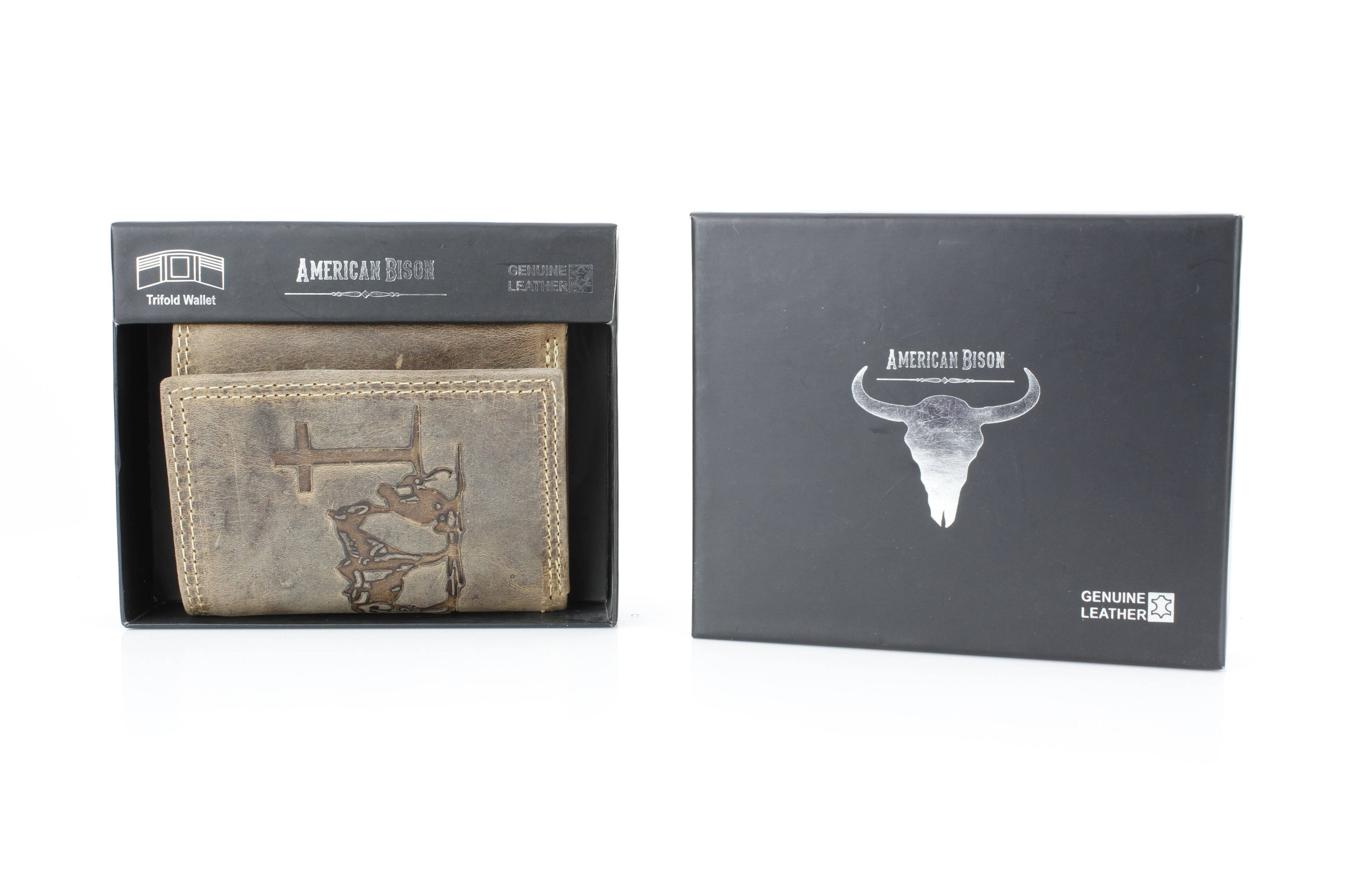 Men’s Tri-Fold Wallet with Cowboy Emboss ABMWVT 04: Black