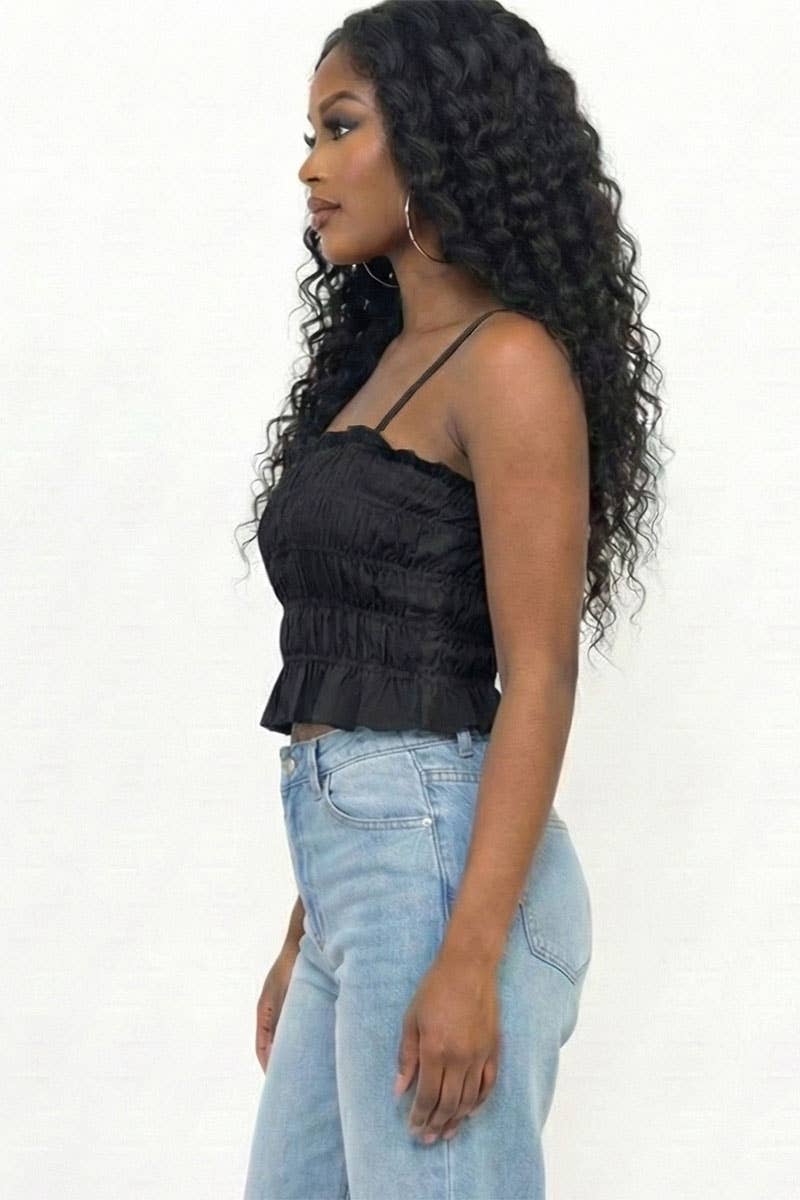 Tiered Shirred Body Crop Top: White