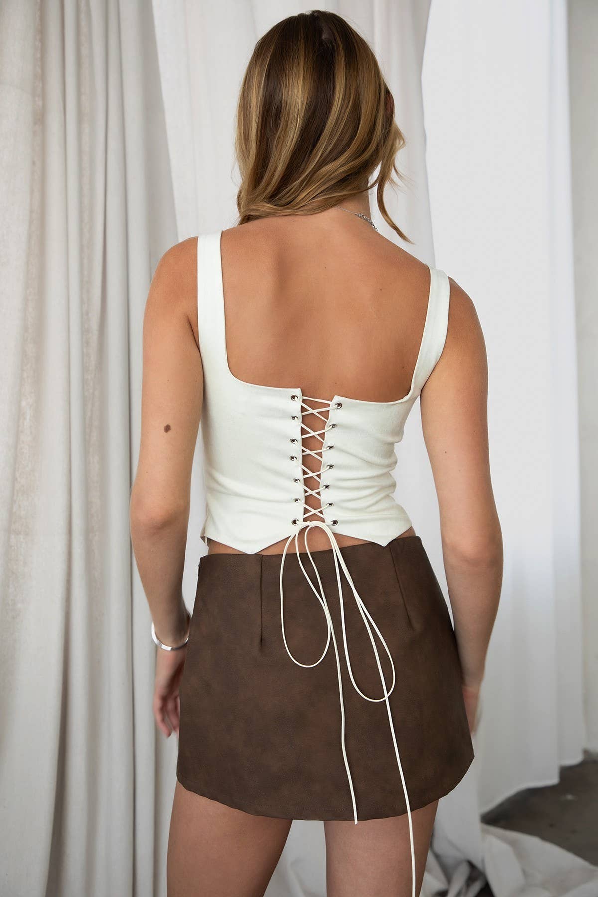 JESSIE Embroidered Western Suede Corset - Cream