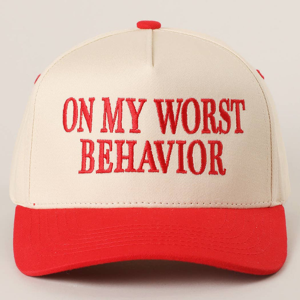 ON MY WORST BEHAVIOR Embroidered Trucker Hat: BROWN / One Size