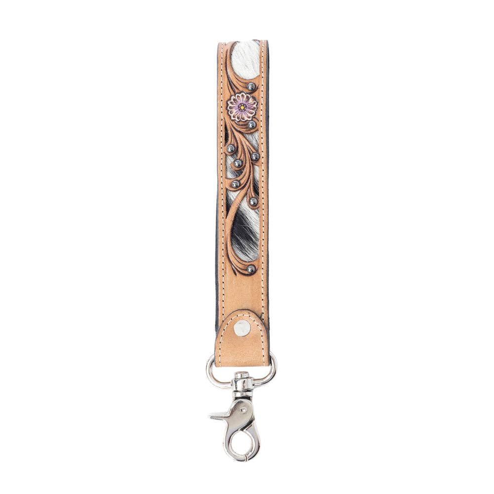 Pasture Petals Handtooled Leather Keyfob in Prairie Sand: Prairie Sand