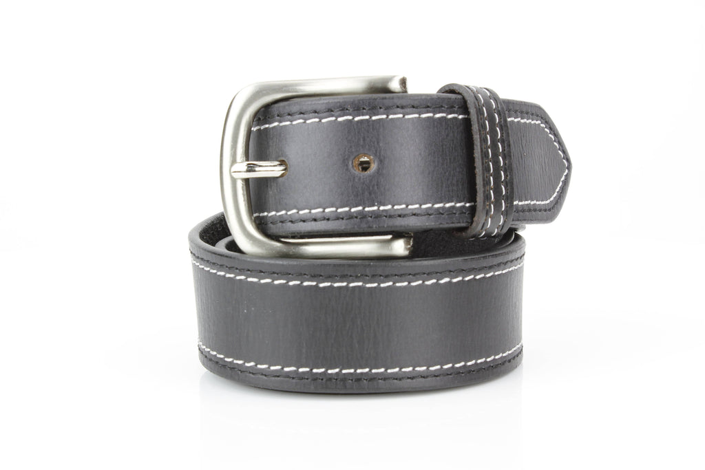 Men’s Classic Leather Belt with Top Stitch ABB 21 2521: Black