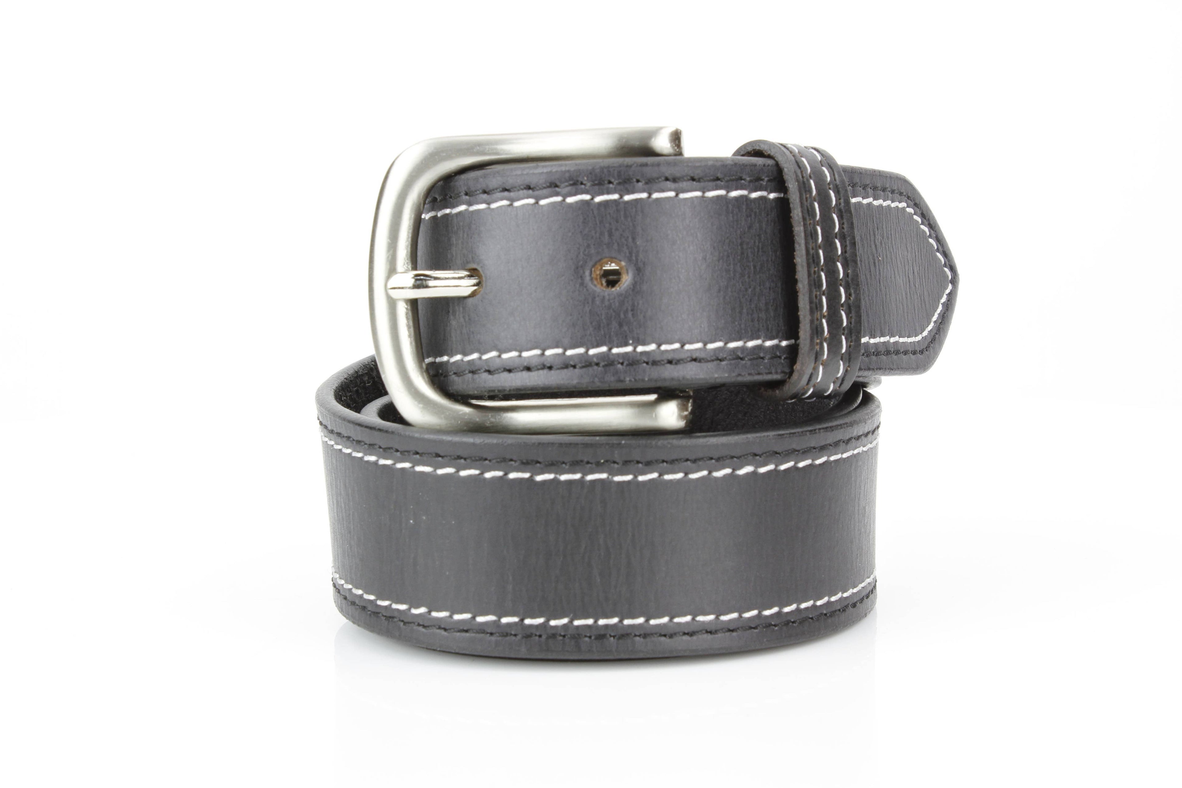 Men’s Classic Leather Belt with Top Stitch ABB 21 2521: Black