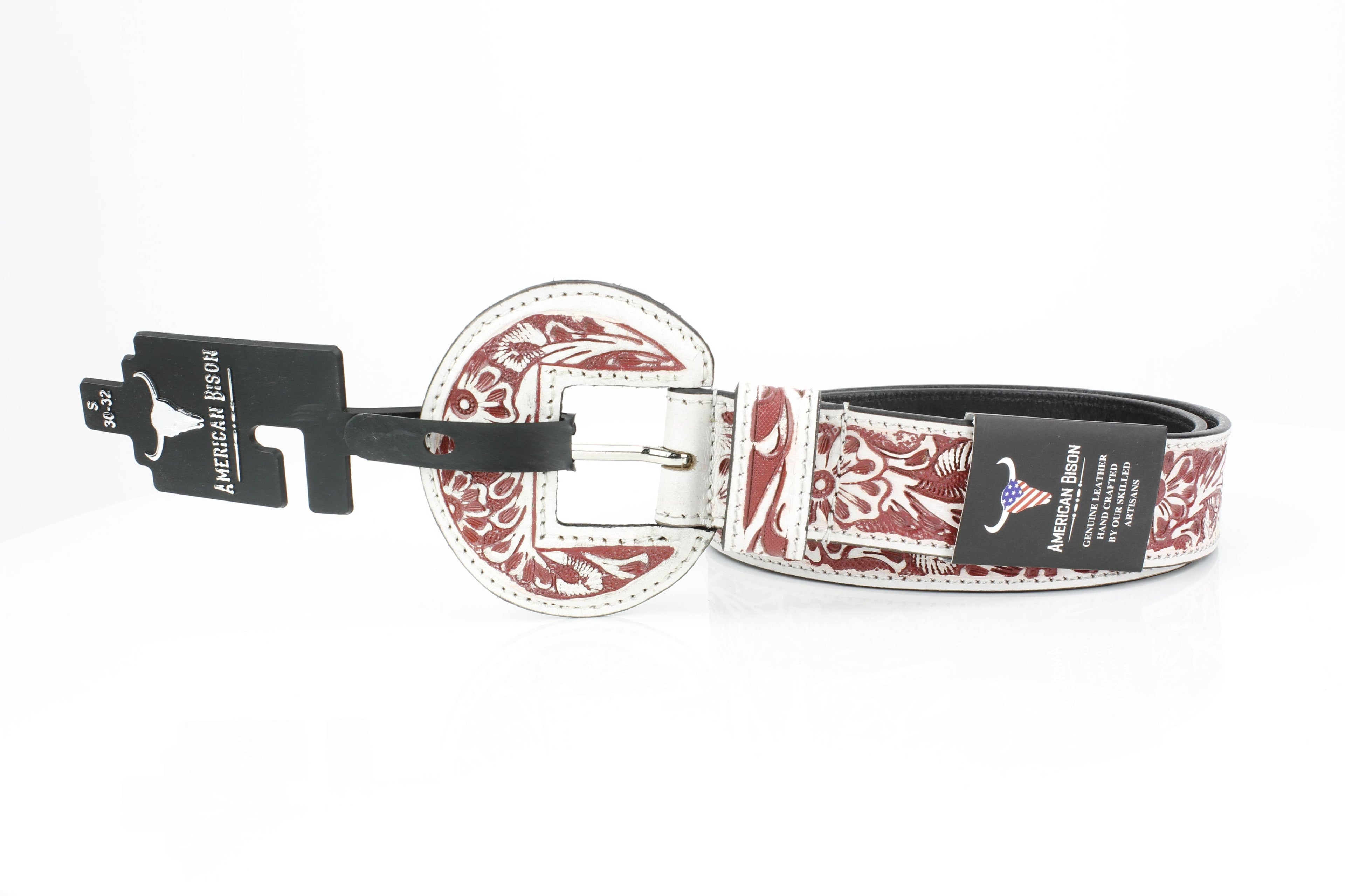 Tooled Floral Leather Belt with Covered Buckle ABB 38 1001