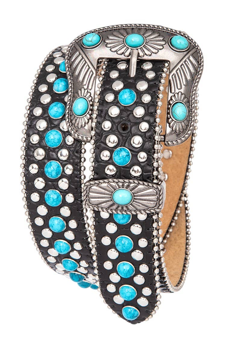 Turquoise Pave Western Belt: Black