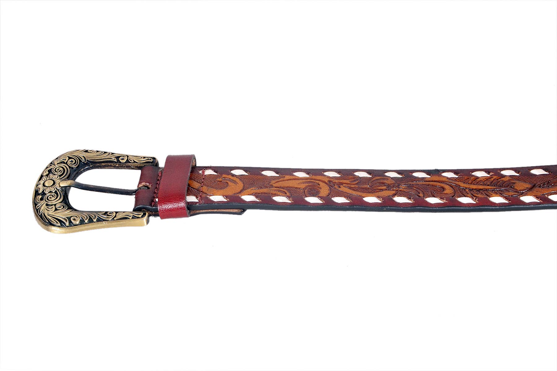 Tri Color Tooled Leather Belt 7Pc Prepack RMB 17