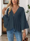 Cotton V-Neck Ruffle Sleeve Top Flowy Loose Blouse