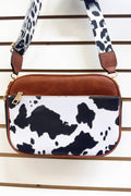 COW PRINT HANDBAG WITH COIN PURSE : Black