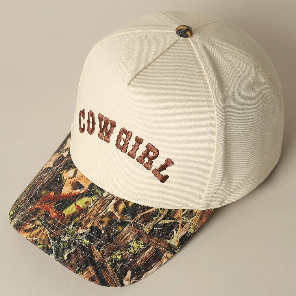 COWGIRL Lettering Embroidery Camo Two-Tone Cap: CAMO-BROWN / ONE SIZE
